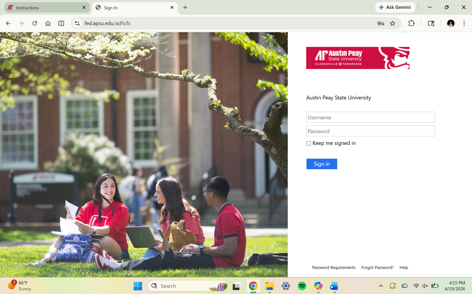 Show the login page where students sign in.